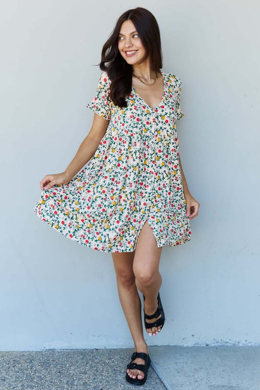 NINEXIS Follow Me Full Size V-Neck Ruffle Sleeve Floral Dress at Bella Road