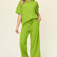 DOUBLE TAKE Full Size Texture Round Neck Short Sleeve T-Shirt and Wide Leg Pants at Bella Road