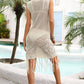 BELLA ROAD Fringe Trim Sleeveless Openwork Cover-Up Dress at Bella Road