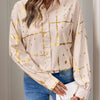 Perfee Printed Collared Neck Long Sleeve Shirt - Tan