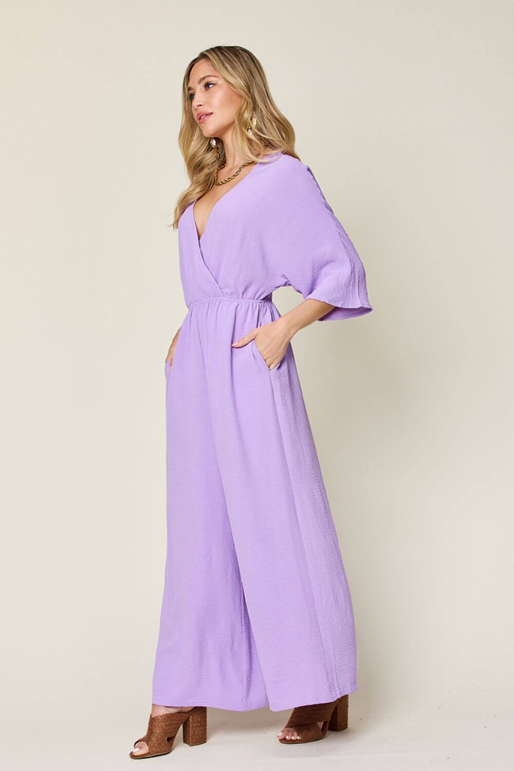 DOUBLE TAKE Full Size Half Sleeve Wide Leg Jumpsuit at Bella Road