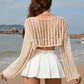 BELLA ROAD Openwork Boat Neck Long Sleeve Cover-Up at Bella Road