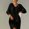 Slit V-Neck Flounce Sleeve Cover-Up - Black