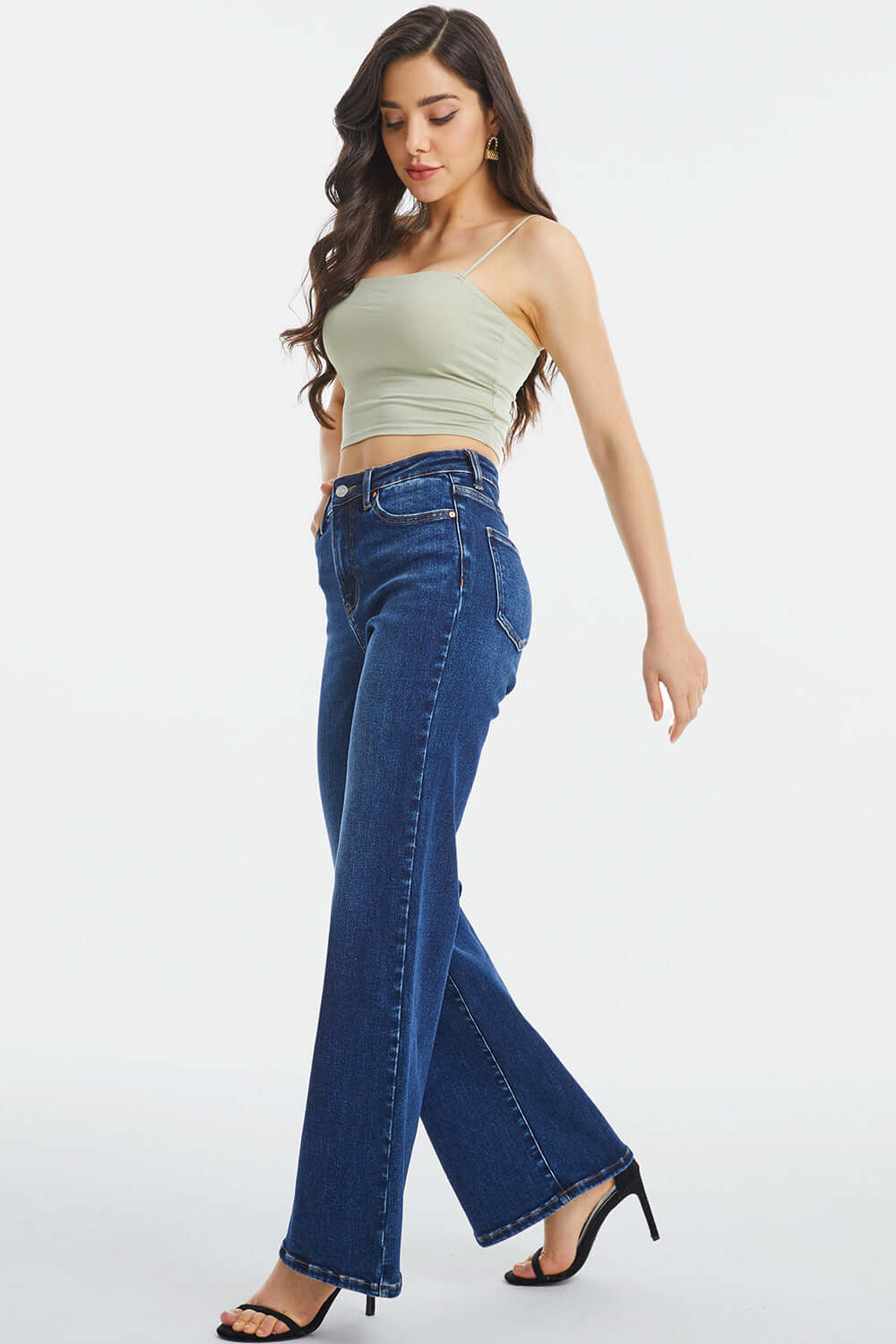 BAYEAS Full Size High Waist Cat's Whisker Wide Leg Jeans at Bella Road