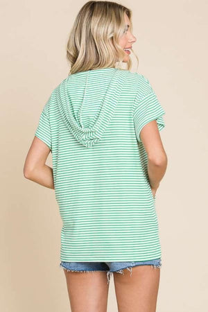 CULTURE CODE Full Size Striped Short Sleeve Hooded Top at Bella Road