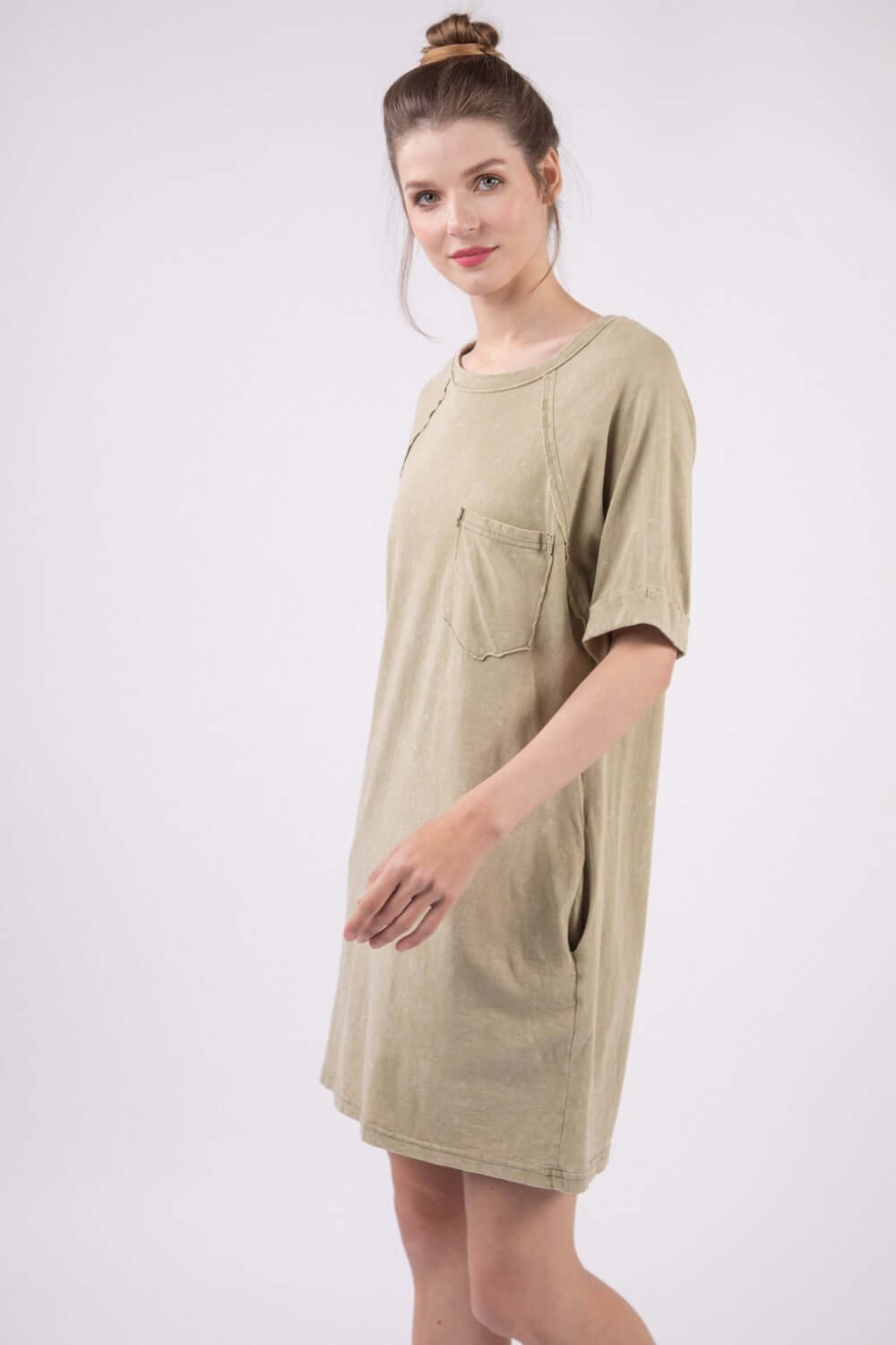 VERY J Washed Round Neck Mini Tee Dress at Bella Road