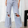 Bella Road Distressed Wide Leg Jeans with Pockets - Light