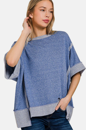 ZENANA Contrast Trim Drop Shoulder T-Shirt at Bella Road