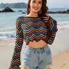 Striped Boat Neck Long Sleeve Cover Up - Multicolor