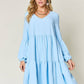 DOUBLE TAKE Full Size V-Neck Balloon Sleeve Tiered Dress at Bella Road