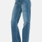 Stylish Judy Blue tummy control raw hem straight jeans with high-waist for a flattering silhouette and trendy casual look.