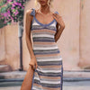 Striped Tie Shoulder Split Cover Up Dress - Blue/Peach