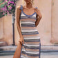 BELLA ROAD Striped Tie Shoulder Split Cover Up Dress at Bella Road