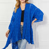 Pom-Pom Asymmetrical Poncho Cardigan in Blue - Royal  Blue