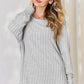 Ribbed Round Neck Slit T-Shirt