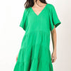 Texture V-Neck Ruffled Tiered Dress - Green