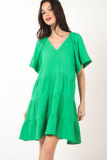 VERY J Texture V-Neck Ruffled Tiered Dress at Bella Road