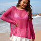 BELLA ROAD Openwork Slit Boat Neck Long Sleeve Cover-Up at Bella Road