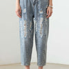 Washed Barrel Leg High Waist Distressed Jeans - Light Denim Wash