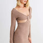 TASHA APPAREL Fluffy Bow Cut-Out Detail Long Sleeve Mini Dress at Bella Road