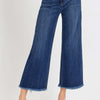 RISEN Raw Hem Cropped Wide Leg Jeans - Dark