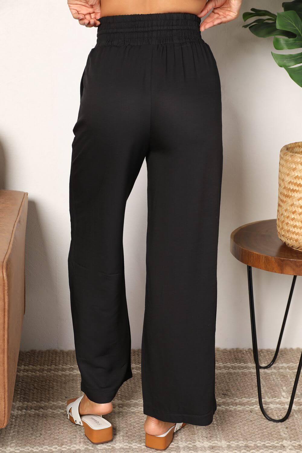 DOUBLE TAKE Drawstring Smocked Waist Wide Leg Pants at Bella Road