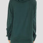 Back view of Bella Road Drawstring Letter Graphic Long Sleeve Hoodie in green, slightly stretchy and made of rayon, polyester, and spandex.