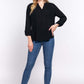 ACTIVE BASIC Full Size Notched Long Sleeve Woven Top at Bella Road