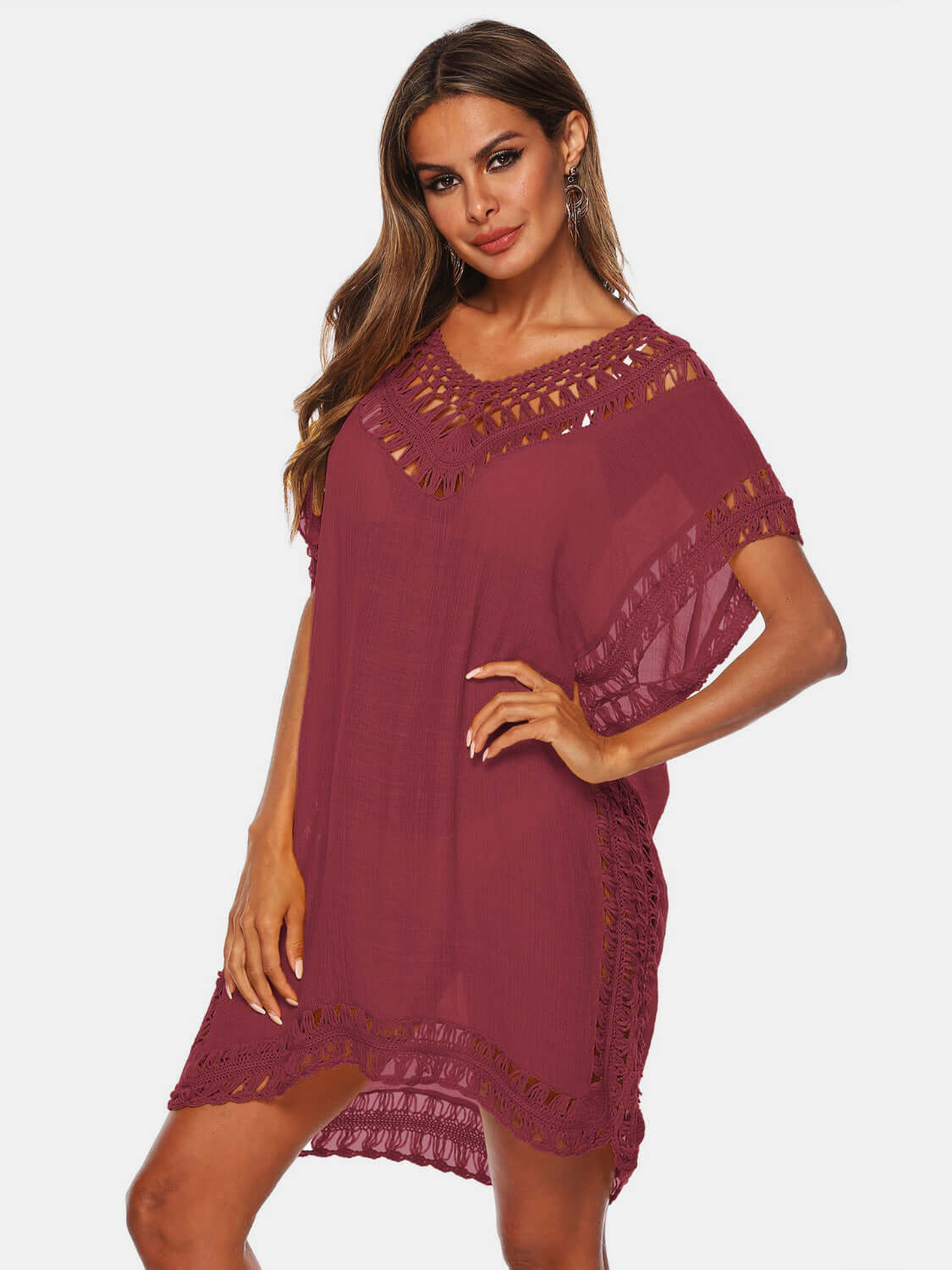 BELLA ROAD Cutout V-Neck Short Sleeve Cover-Up at Bella Road