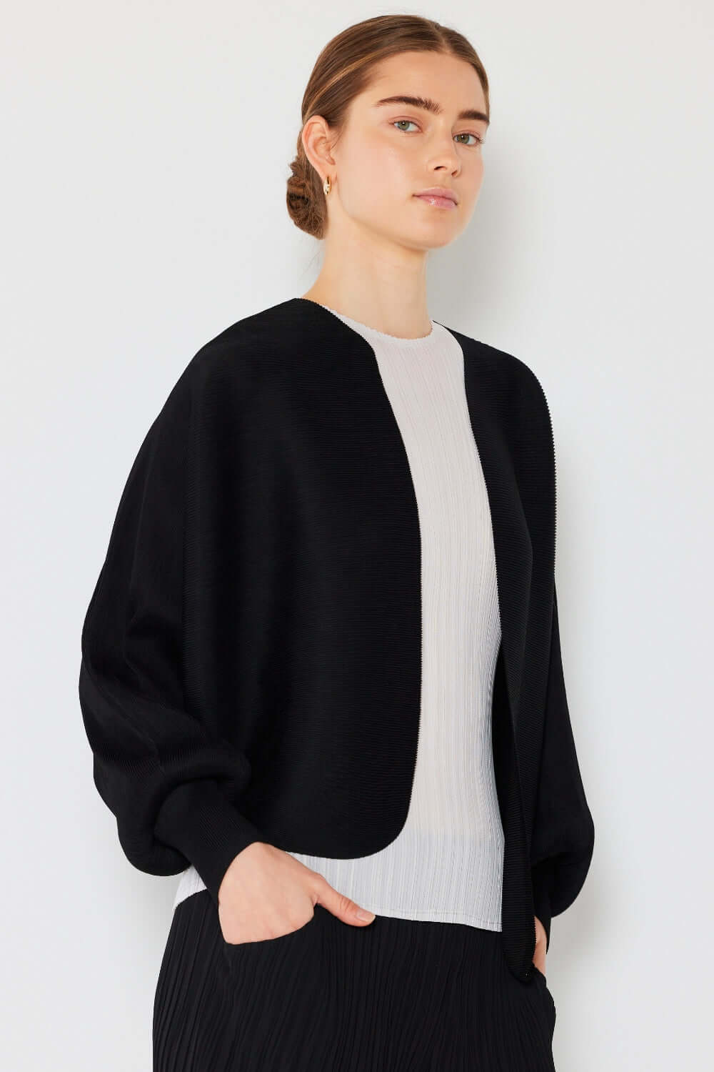 MARINA WEST SWIM Rib Pleated Puff Sleeve Bolero Cardigan at Bella Road