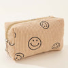 Zenana Smiley Face Corduroy Cosmetic Pouch - Beige