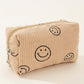 Cute Zenana Smiley Face Corduroy Cosmetic Pouch with embroidered smiley faces, perfect for organizing makeup essentials.