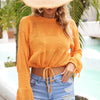 Drawstring Hem Round Neck Cropped Cover Up - Tangerine