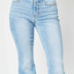 Mid Rise Raw Hem Slit Flare Judy Blue Jeans in Light Wash