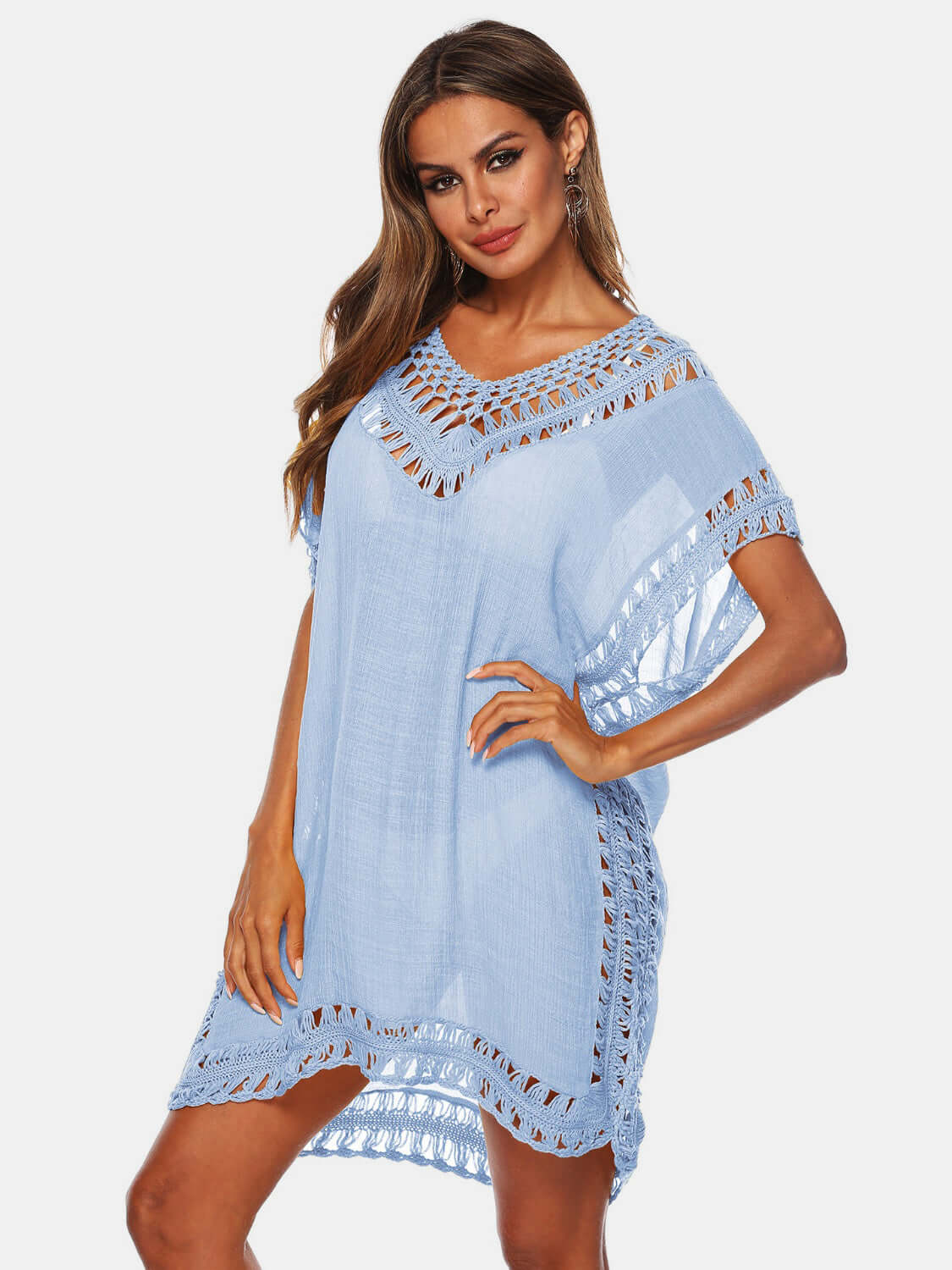 BELLA ROAD Cutout V-Neck Short Sleeve Cover-Up at Bella Road