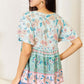 DOUBLE TAKE Floral Tie Neck Short Sleeve Blouse at Bella Road