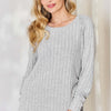 Ribbed Round Neck Slit T-Shirt - Light Gray