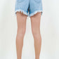 High Waist Fringed Hem Denim Shorts - Back View