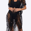 Fringe Trim Lace Cover-Up Dress - Black