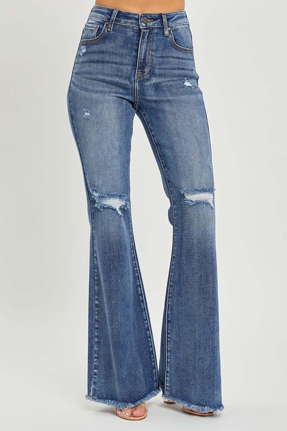 High Waist Distressed Flare Jeans by Risen Jeans - Trendy vintage-inspired and edgy urban chic with a flattering fit