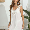 Tassel Scoop Neck Wide Strap Cover-Up - White