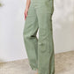 Risen Jeans Raw Hem Wide-Leg High-Waisted Jeans in Green, Flattering Sturdy Cotton with Slight Stretch and Casual Pocketed Design