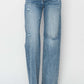 High Waist Distressed Wide Leg Risen Jeans with Edgy Flair and Comfortable Fit