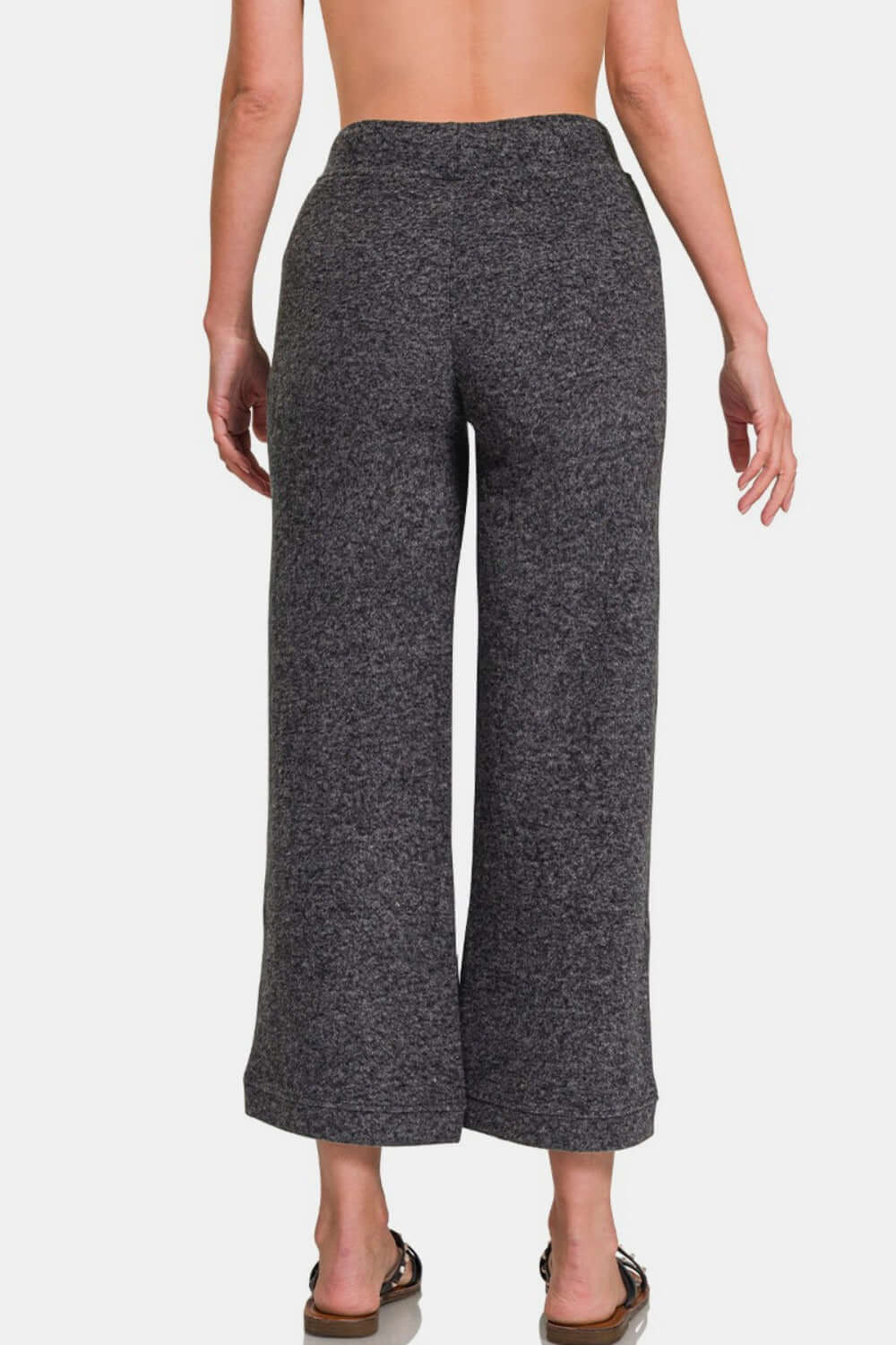 Zenana Drawstring Hacci Cropped Pants in charcoal, featuring a relaxed fit and soft fabric perfect for comfy, stylish casual wear.