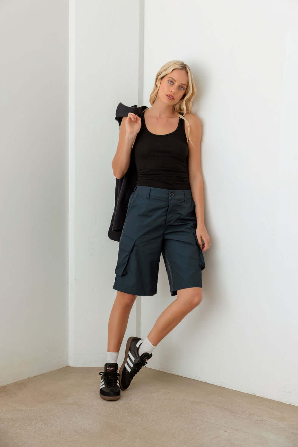 TASHA APPAREL Navy Cargo Bermuda Shorts at Bella Road