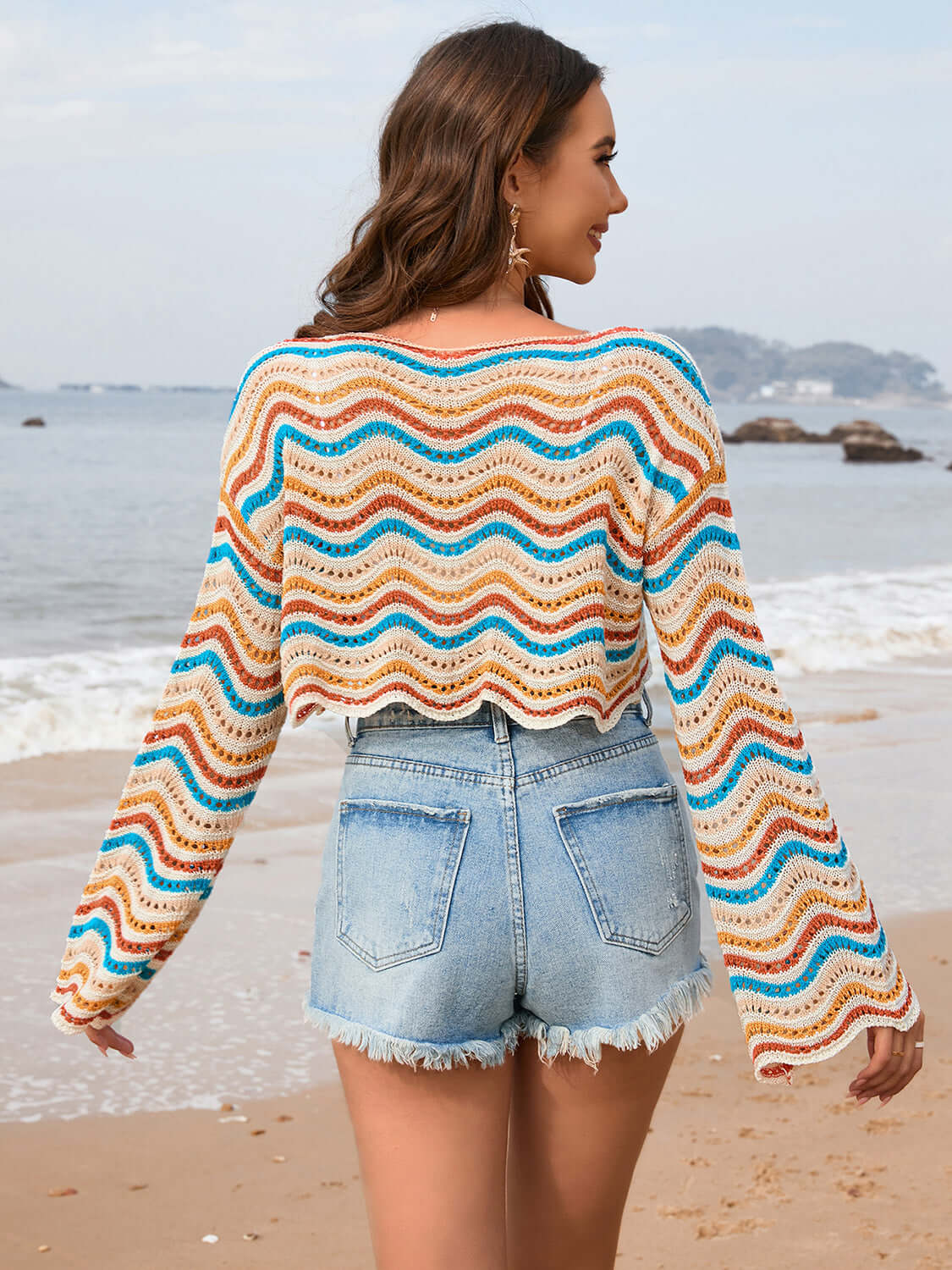 BELLA ROAD Striped Boat Neck Long Sleeve Cover Up at Bella Road