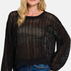 Zenana Hollow Out Long Sleeve Knit Cover Up - Black