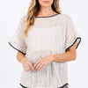 Contrast Trim Short Sleeve Knit Cover Up - Cream/Black