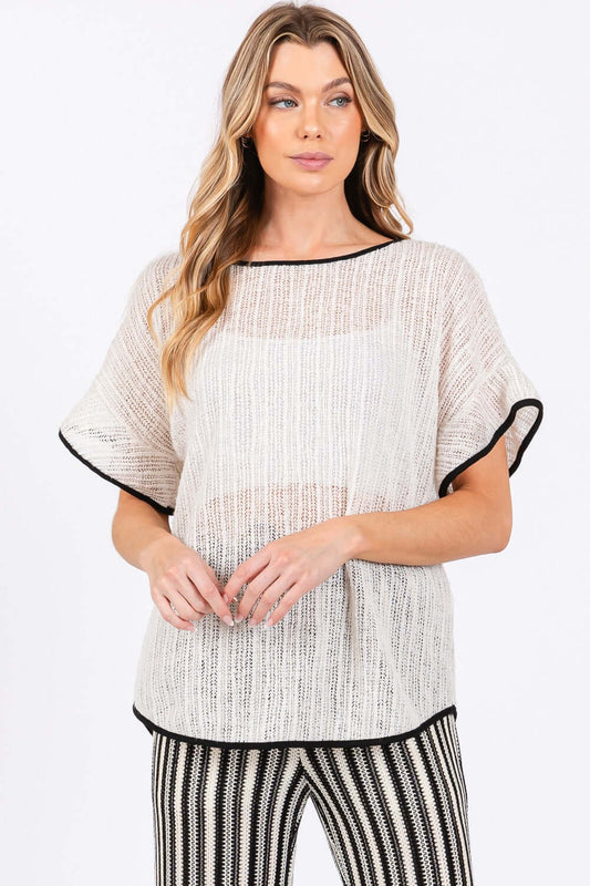 GEEGEE Contrast Trim Short Sleeve Knit Cover Up at Bella Road