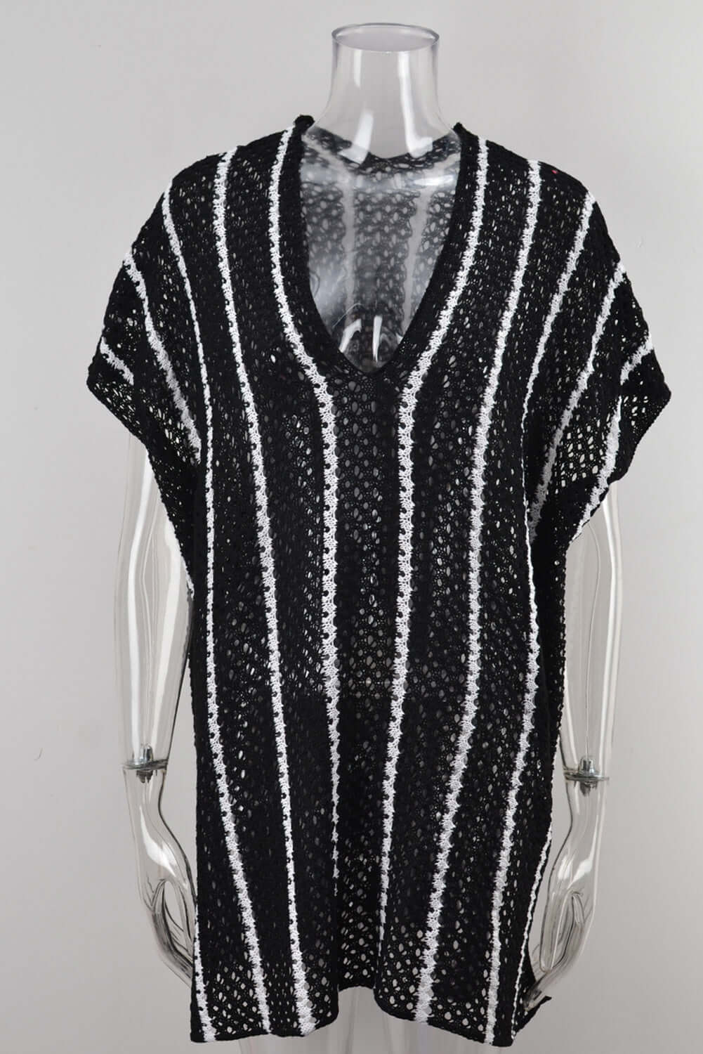 BELLA ROAD Slit Openwork Striped V-Neck Cover-Up at Bella Road